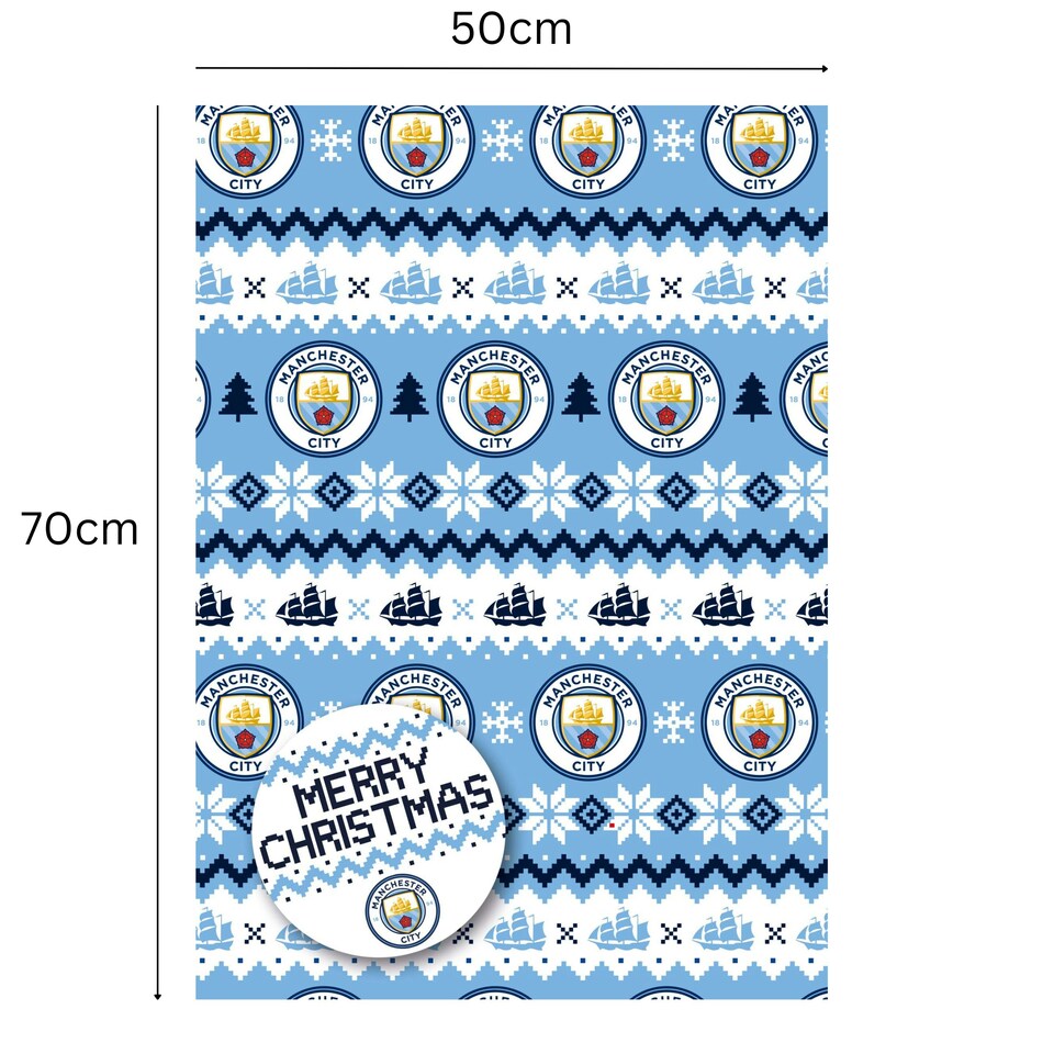 image 1 of Manchester City FC Christmas 2 Sheets & 2 Tags Gift Wrap