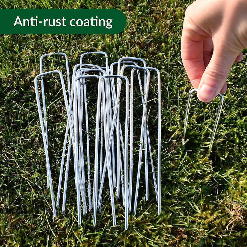 image 1 of Metal U-shaped Garden Pegs for Fixing Artificial Grass, Garden Cloth, Peat Mats and Nets