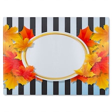 Orange & Red Autumn Leaves On Black Stripes Glass Chopping Board | Multi