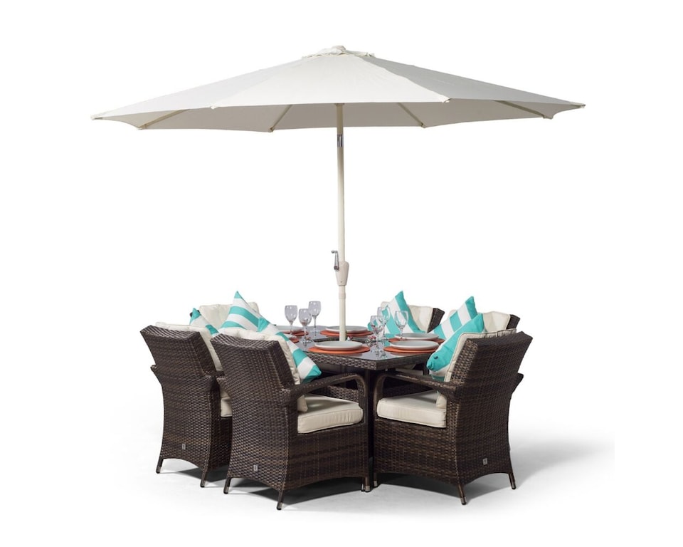image 1 of Arizona Rectangle 6 Seat Rattan Dining Set Ice Bucket Drinks Cooler | Brown | Brown
