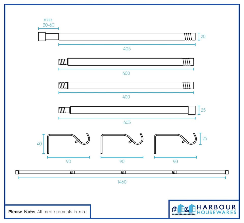 image 1 of Harbour Housewares Extendable Metal Curtain Pole Kit - 77 to 150cm - Matt Black