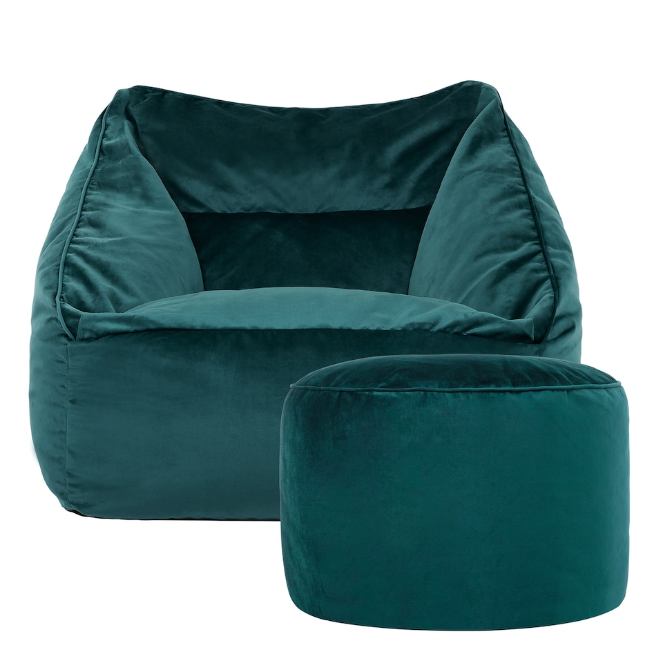image 1 of icon Natalia  Velvet Armchair and Milano Round Footstool Bean Bag, Teal