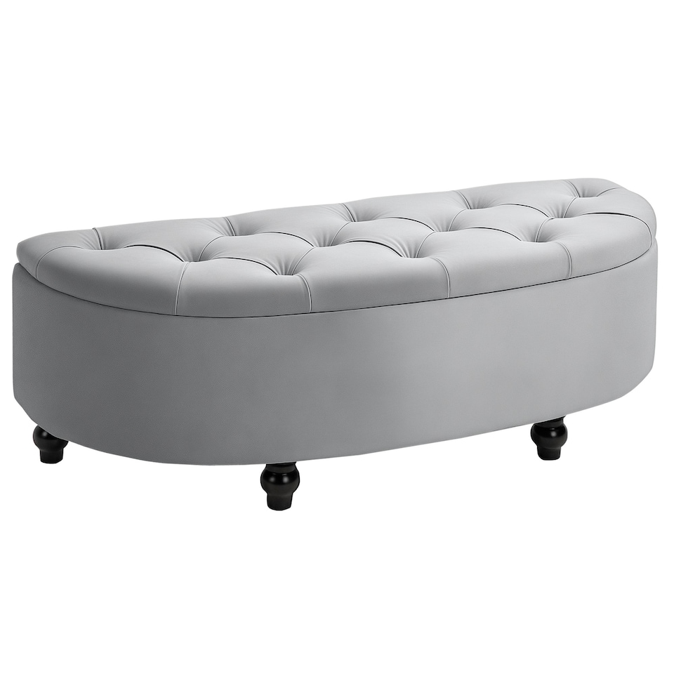 image 1 of HOMCOM Semi-Circle Storage Ottoman Bench Tufted Upholstered Accent Footrest
