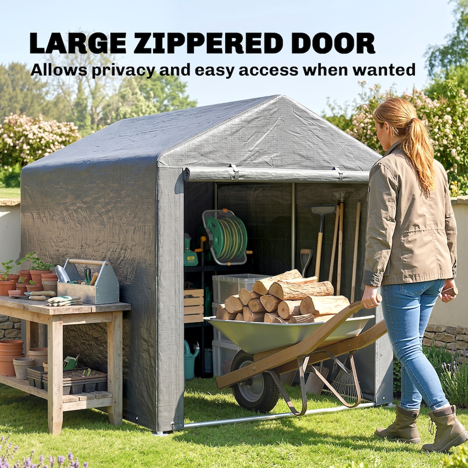 image 1 of Outsunny 1.6 x 2.2m Garden Storage Shed Portable Shed Tent, Light Grey