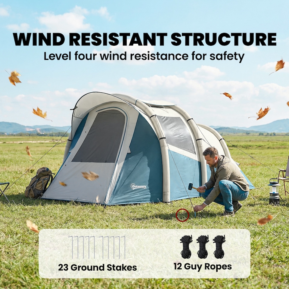 image 1 of Outsunny Inflatable Camping Tent w/ Air Pump, 2-3 Person Blow Up Tent | Green | Green and White | 480 x 280 x 195 cm