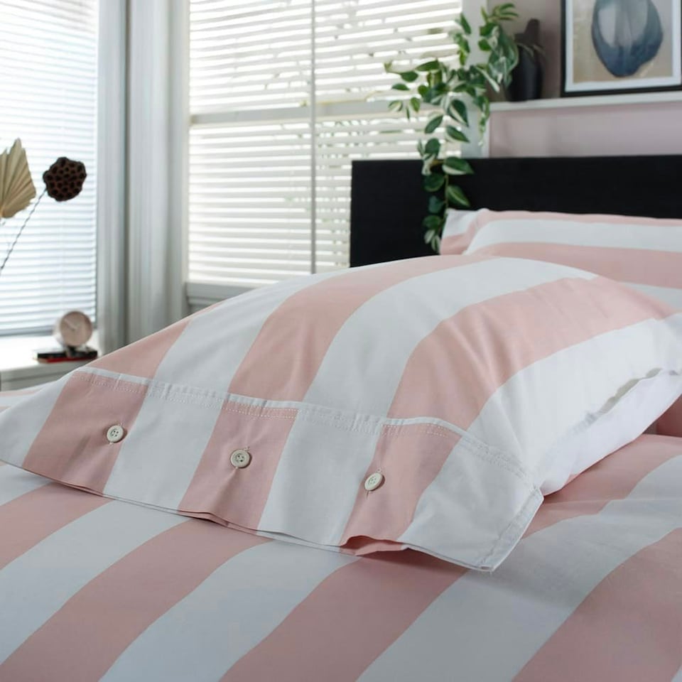 image 1 of West End Stripe Duvet Set – Soft, Breathable 100% Cotton Comfort Pink | White | Super King