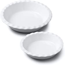 Wm Bartleet & Sons Porcelain Round Pie Dish with Crinkle Crust Rim, Set of 2 White