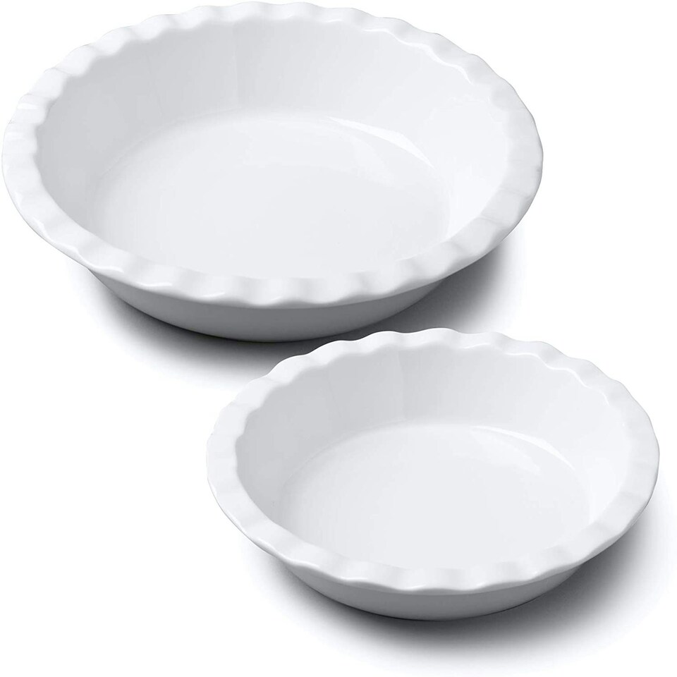 image 1 of Wm Bartleet & Sons Porcelain Round Pie Dish with Crinkle Crust Rim, Set of 2 White