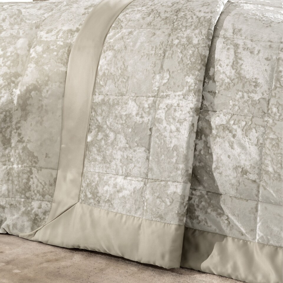 image 1 of Catherine Lansfield Crushed Velvet Quilted Bedspread | Cream | Natural | One Size