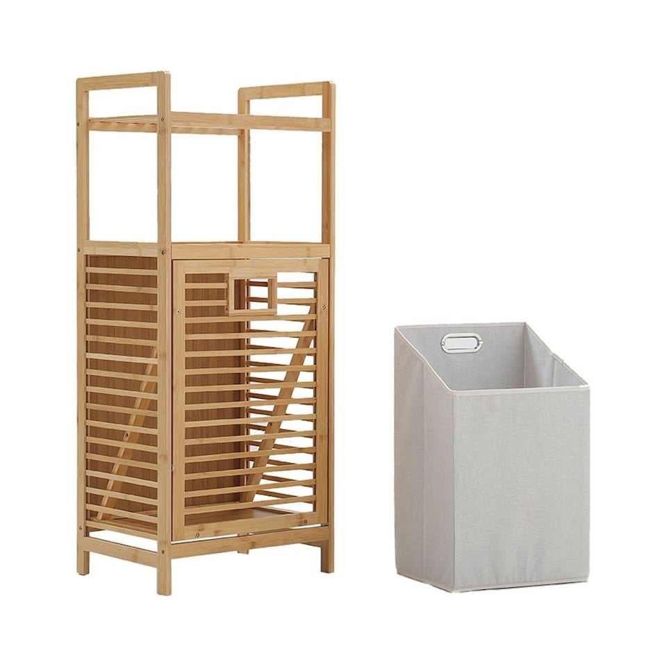 image 1 of Living and Home Bamboo Laundry Hamper Basket with Liner Bag