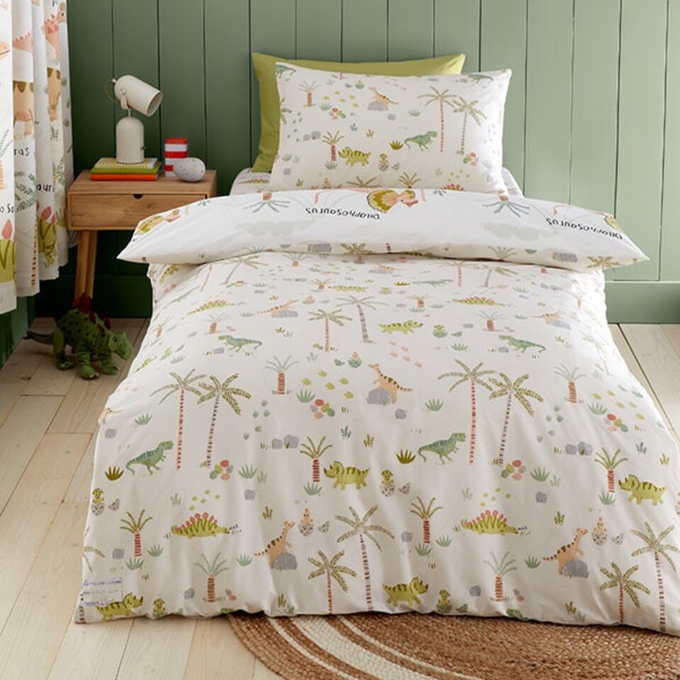 image 1 of Catherine Lansfield Childrens Sleepy Dino Junior Duvet Set Green Green | One Size