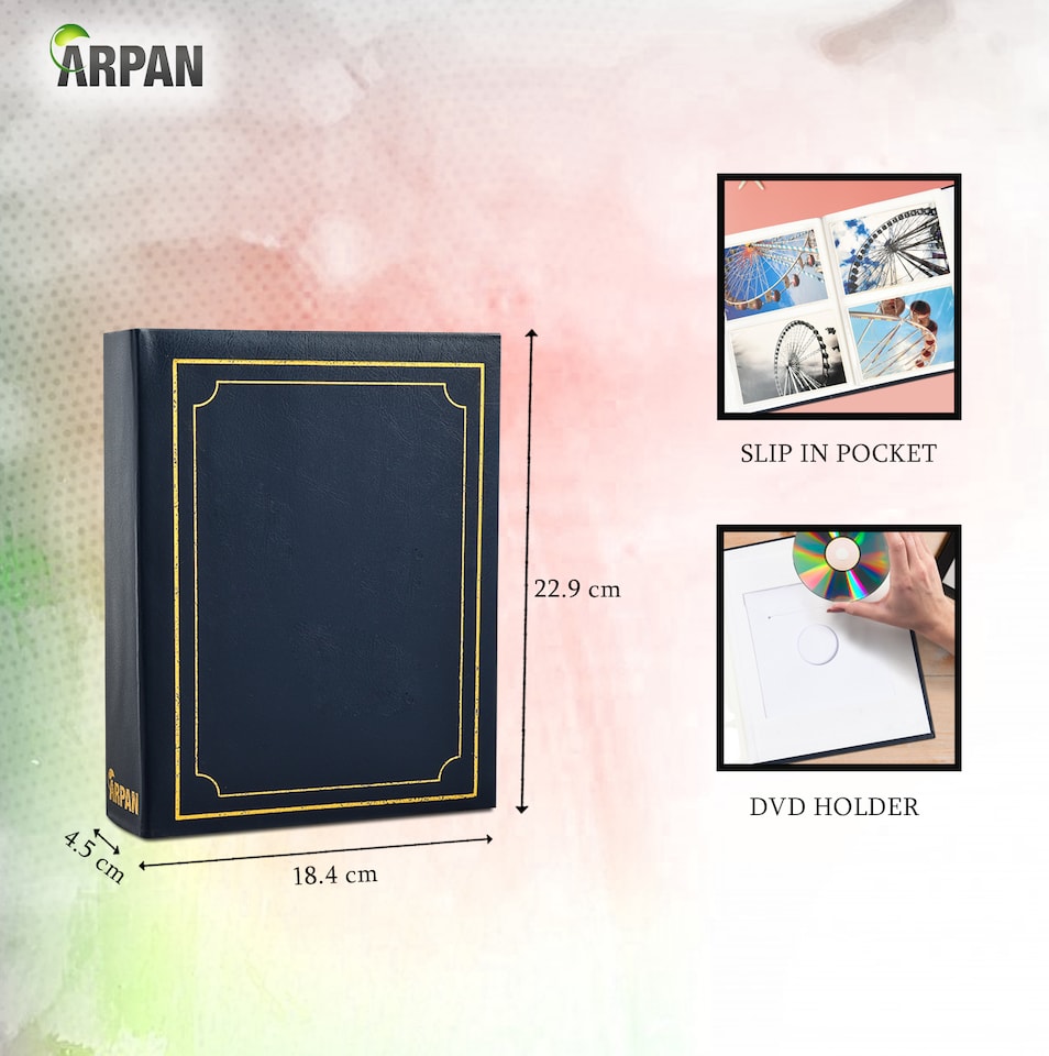image 1 of ARPAN Photo Album 6x4 – Slip-In Photo Album Book | Holds 200 Photos, Family Album | 6x4 Photo Albums for Events, Travel & Memories | Black | Blue | Holds 200 photos of size 6x4 inch/10x15 cm | 1