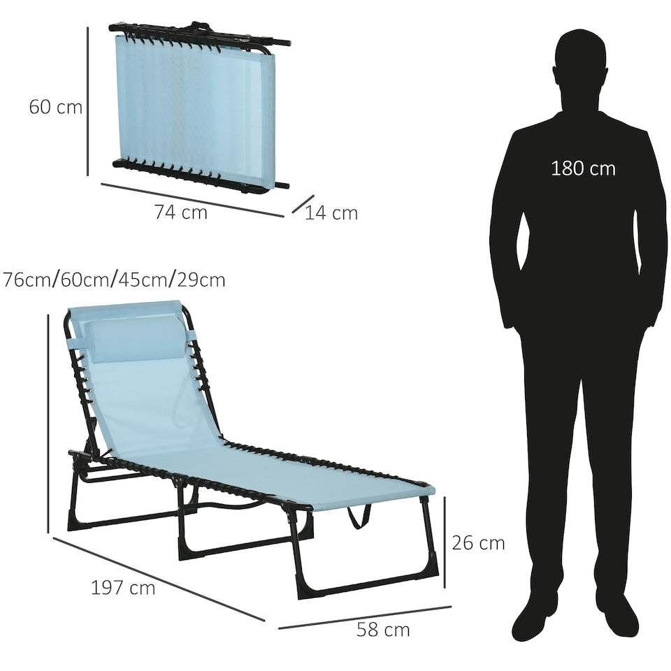 image 1 of Outsunny Folding Beach Chair Chaise Lounge 4 Adjustable Positions