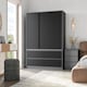 image 7 of URBNLIVING 3 Sliding Door Wardrobe With 4 Drawers And Hanging Rail | Grey | Black Drawers | 1