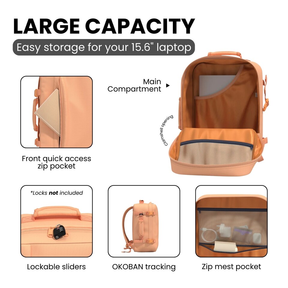 image 1 of CabinZero Classic Cabin Backpack 36L, Light & Roomy for Airline Overheads | Pink | Sunny Day