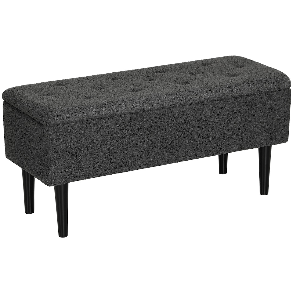 image 1 of HOMCOM 57L Storage Ottoman, End of Bed Bench with Wooden Legs, Fabric Footstool for Living Room, Bedroom, 95 x 38 x 45cm, Dark Grey | Grey | Dark Grey