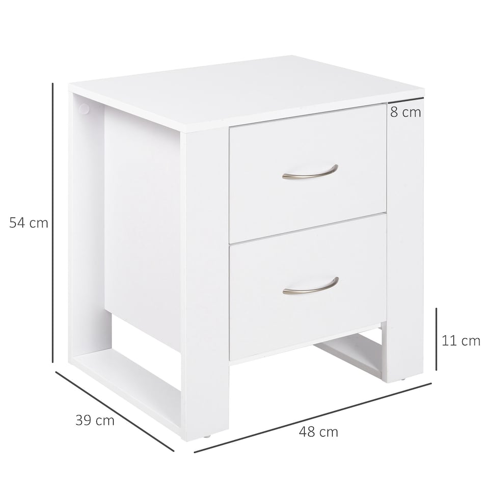 image 1 of HOMCOM Bedside Table with 2 Drawers, Nightstand with Handles and Elevated Base, Side Table for Bedroom, Living Room, White