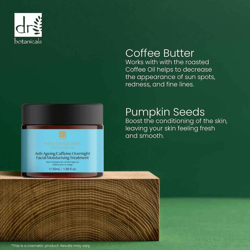 image 1 of Dr Botanicals Anti-Ageing Caffeine Overnight Facial Moisturising Treatment 50ml
