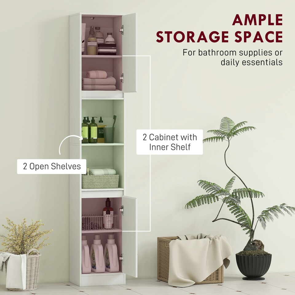 image 1 of HOMCOM Narrow Bathroom Storage Cabinet with Open Compartment, White White