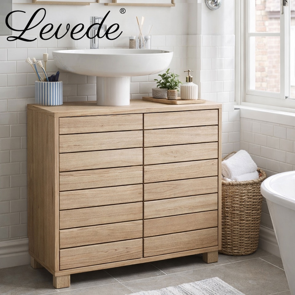 image 1 of Levede 2 Door Oak Wooden Bathroom Under Sink Cabinet Basin Storage Vanity Unit