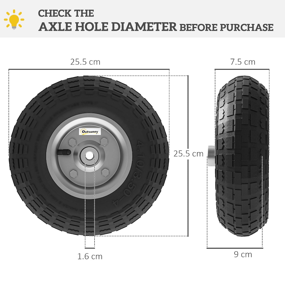 image 1 of Outsunny Set of Four 10" Pneumatic Wheels for Barn Carts, Garden Cart Black