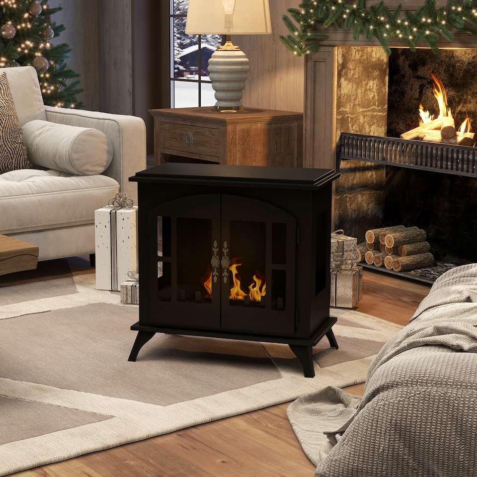 image 1 of HOMCOM Ethanol Fireplace Stove Freestanding Bioethanol Fire w/ 0.9L Tank Black