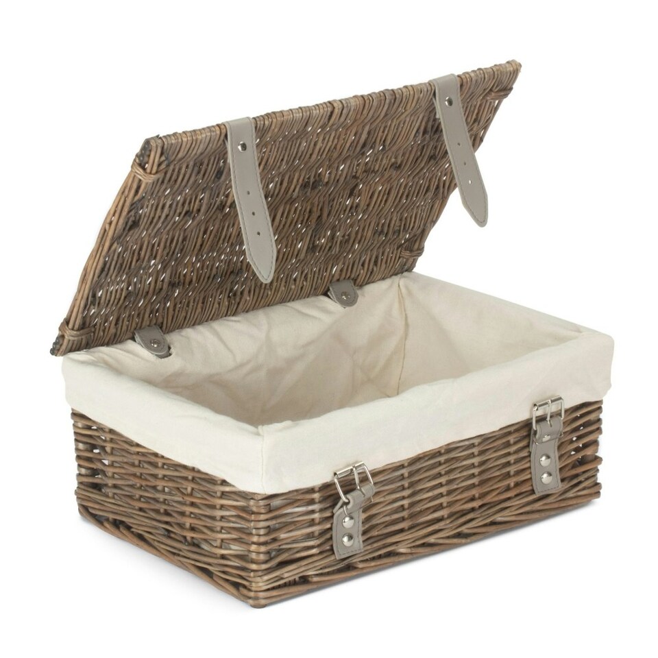 image 1 of 35cm Antique Wash Wicker Picnic Basket with Lining Red | Red | One Size