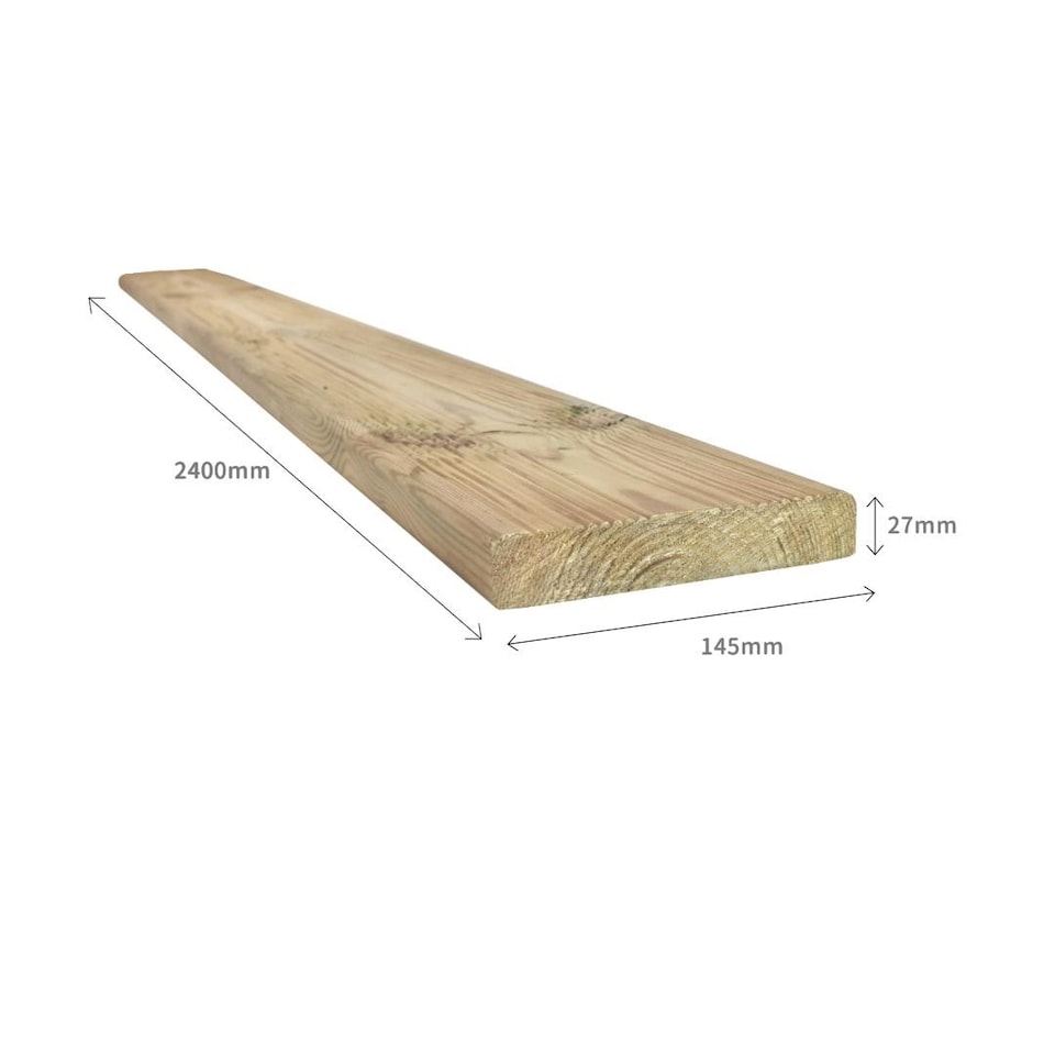 image 1 of Snowdon Timber Treated Reject Extra-Wide Decking Board (T) 27mm (W) 145mm (L) 2.4m - Pack of 8