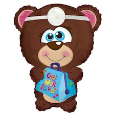 Get Well Soon Bear Balloon - Brown/Blue/White - One Size