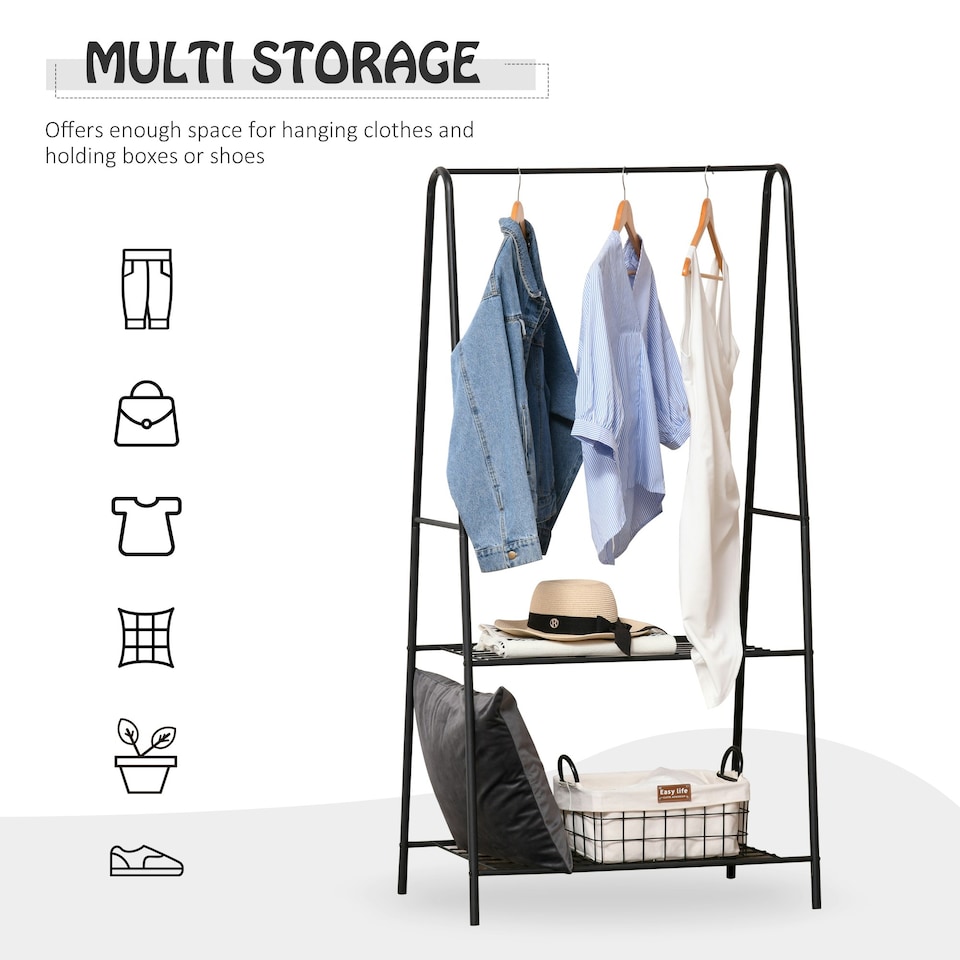 image 1 of HOMCOM A Shaped Clothes Rack Garment Hanger Hanging Rail 2-tier Shelving Metal