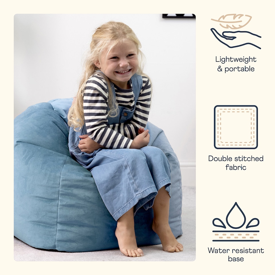 image 1 of Kids Kingston Velvet Bean Bag Chair Mineral Blue Childrens Bean Bags | Blue | Mineral Blue | 1