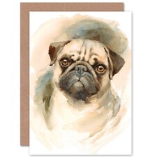 Pug Watercolour Pet Portrait Dog Lover Art Card