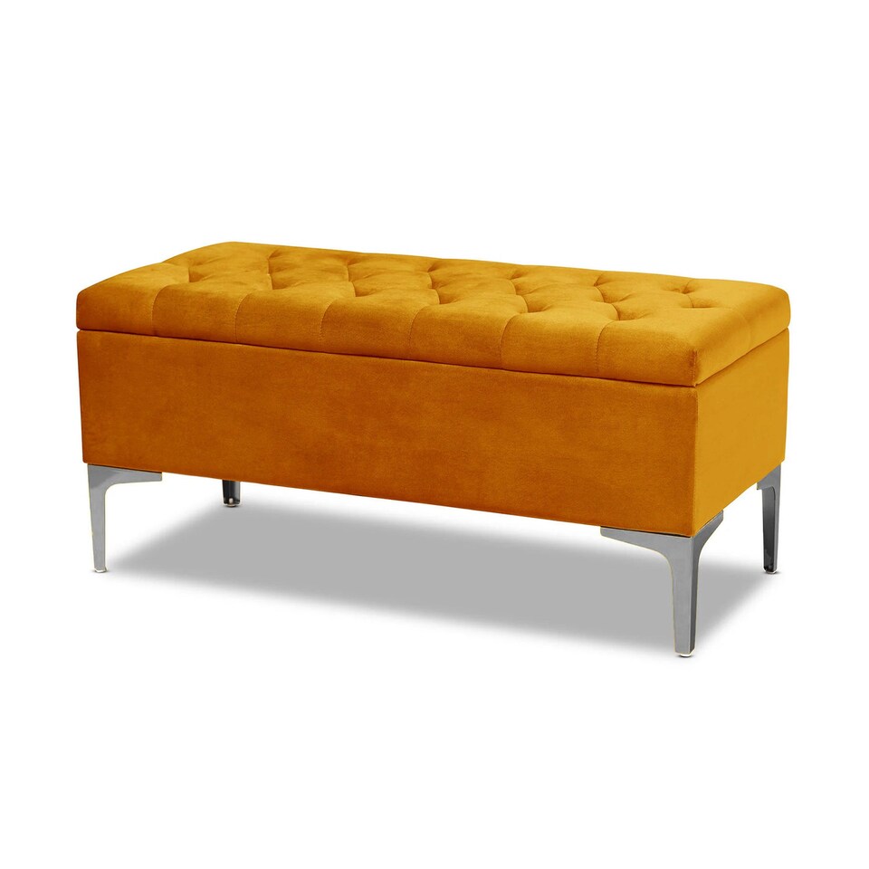 image 1 of Modena Storage Ottoman Bench, Ottoman Footstool with Legs, 180cm Plush Velvet Upholstered End of Bed Bench, Burnt Orange