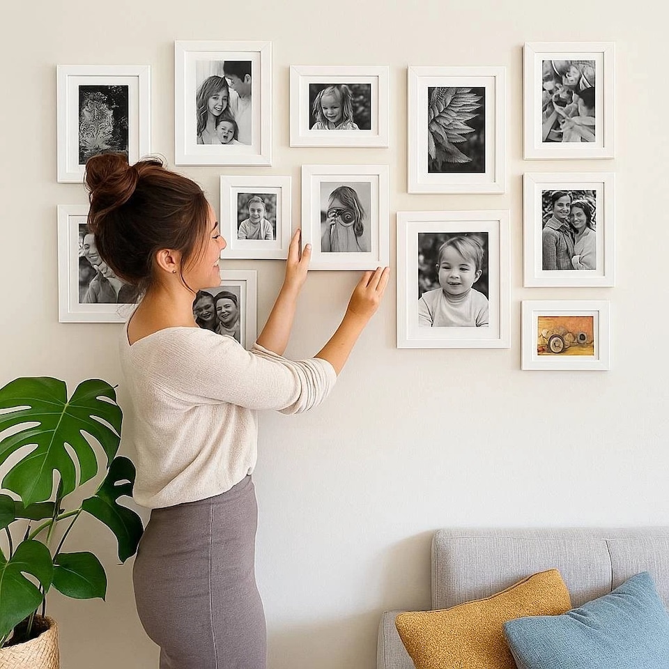 image 1 of 10 Pc Modern Photo Frame Set Wall Mountable and Freestanding Gallery | White | White | Not provided