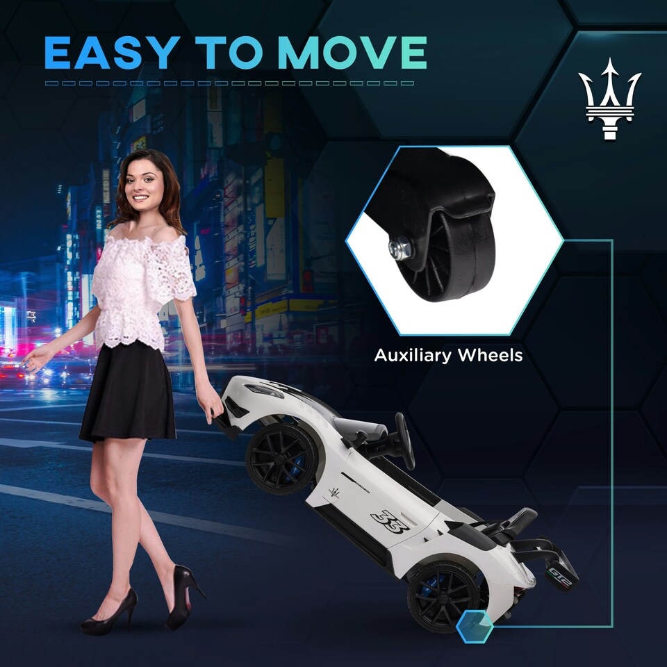 image 1 of AIYAPLAY Maserati GT2 Licensed 12V Electric Ride on Car w/ Remote, White