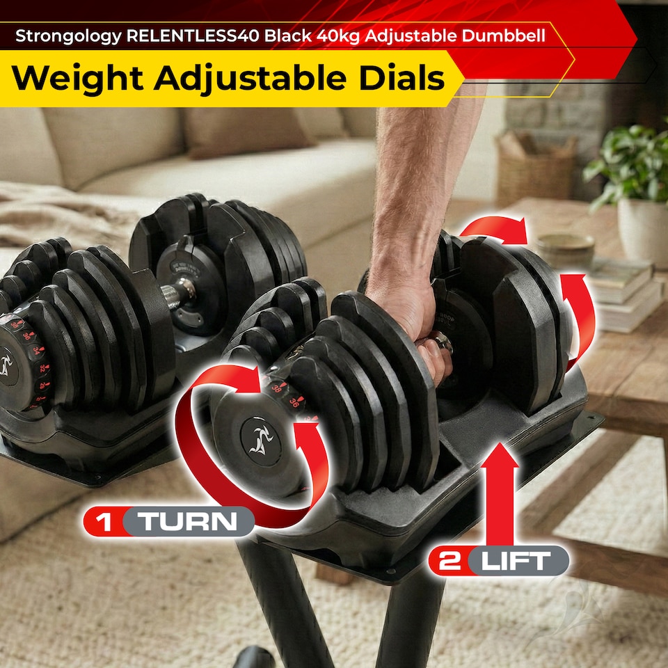 image 1 of Strongology Adjustable Smart Dumbbell Pair from 5kg to 40kg Home Fitness Weights