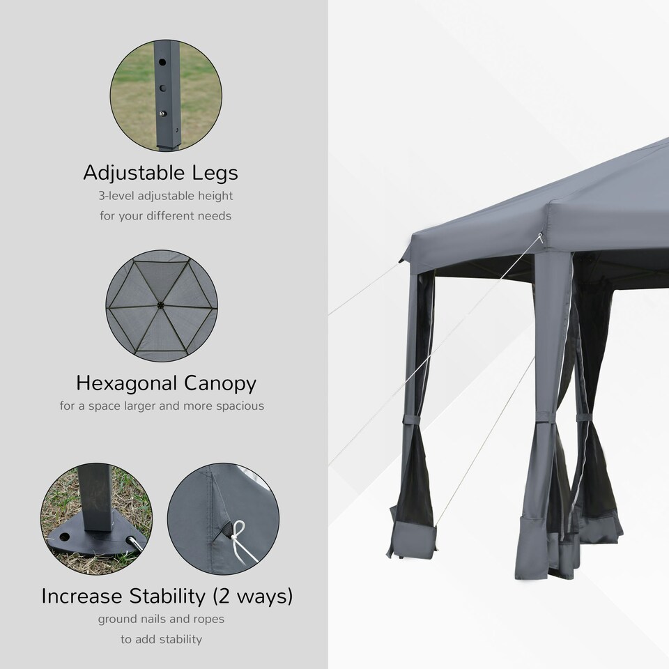 image 1 of Outsunny 3.2m Pop Up Gazebo Hexagonal Canopy Shelter Outdoor with Sidewalls