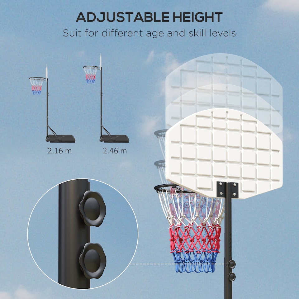 image 1 of SPORTNOW Adjustable Basketball Stand Net Set System with Wheels, 179-209cm
