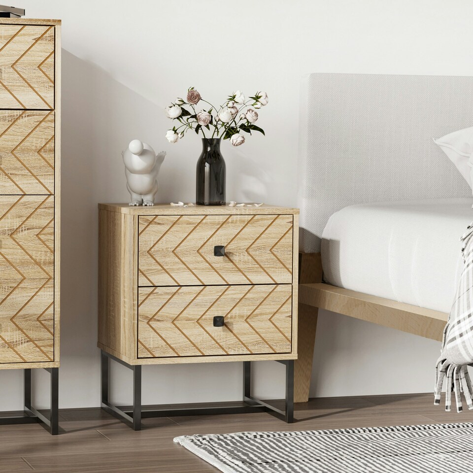 image 1 of HOMCOM Bedside Table Unit Unique Zig Zag Design w/ Black Metal Handle