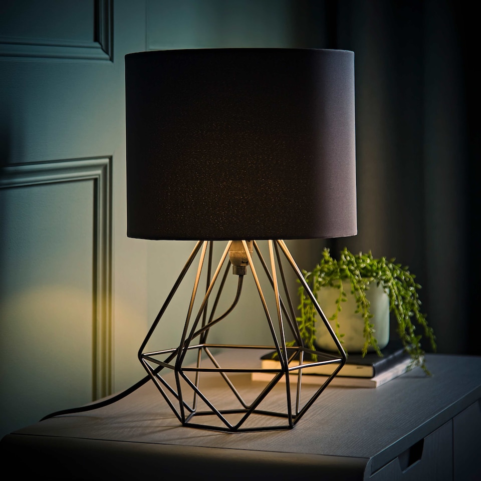 image 1 of ValueLights Angus Black Geometric Table Lamp Black Shade & Bulb | Black