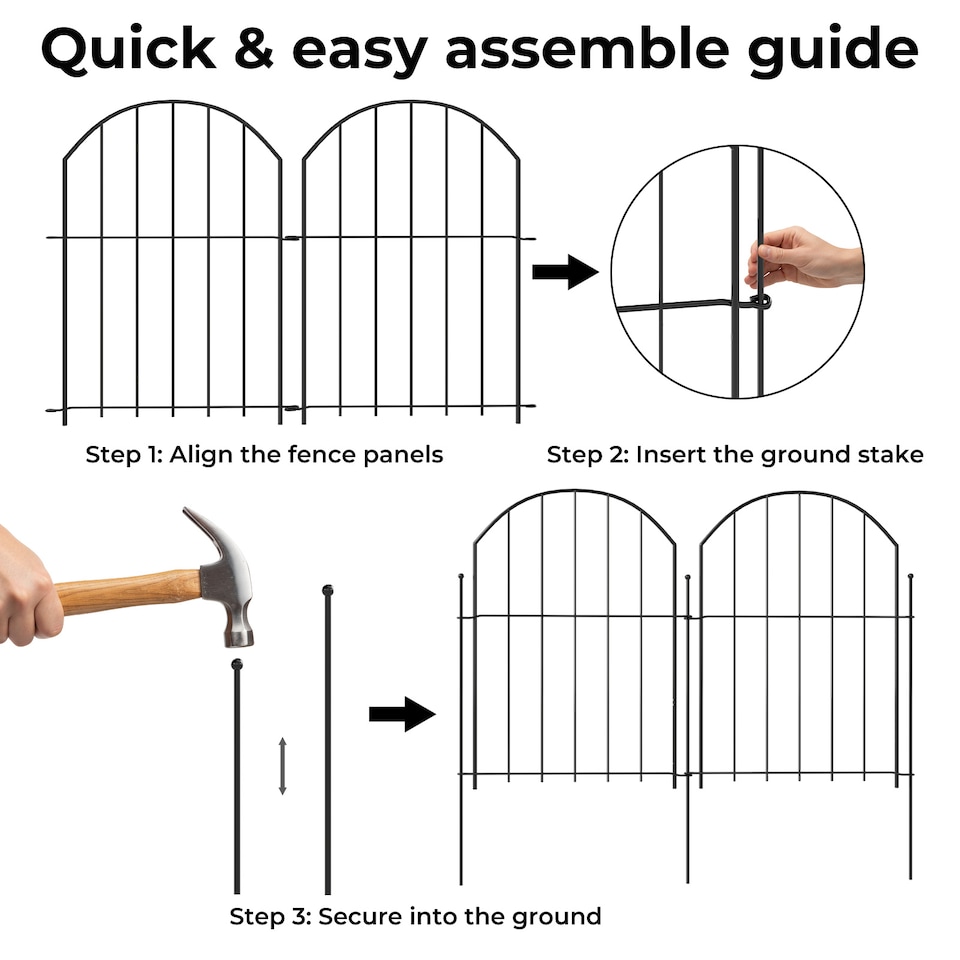 image 1 of Levede 10 Pack Metal Garden Fence Decorative Animal Barrier Outdoor Pet Border | Black