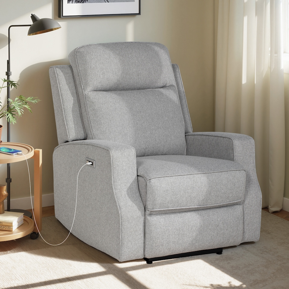 image 1 of HOMCOM Electric Armchair, Fabric Recliner Chair with USB Port, Grey