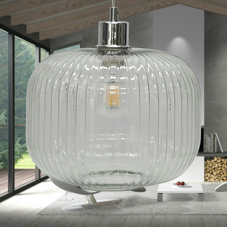 image 1 of First Choice Lighting Set of 2 Batley Large Clear Ribbed Glass Easy Fit Pendant Shades Clear
