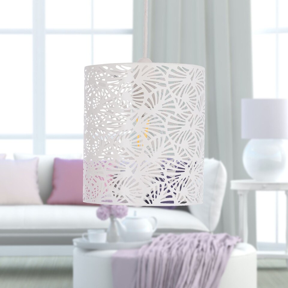 image 1 of Maui - White Cut Out Metal Leaf Pendant Light Shade | White | Small | 1