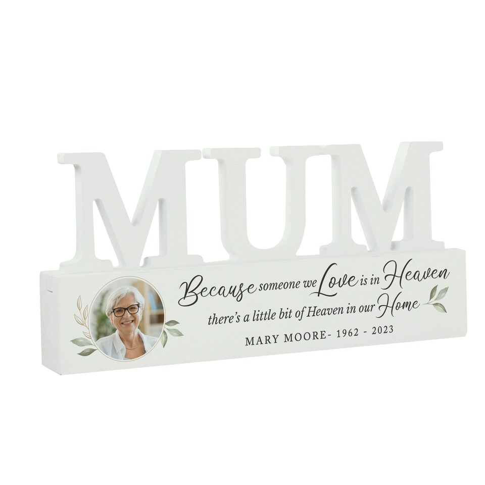 image 1 of Personalised Botanical Memorial Photo Upload Wooden Mum Ornament