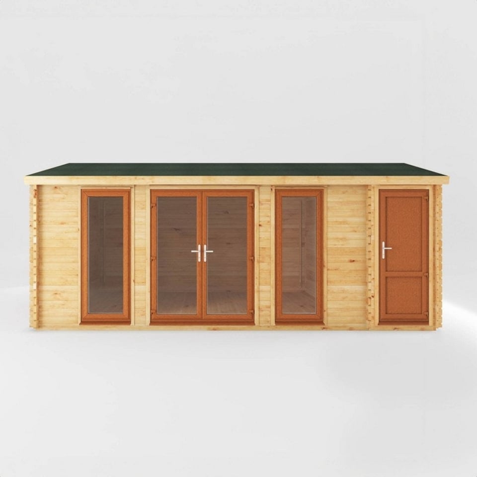 image 1 of 6.1 x 3 m Home Office Studio with Side Shed with Oak UPVC Windows and Doors - 44 mm - Timber - L414.1 x W616.9 x H272.5 cm - Brown | Brown