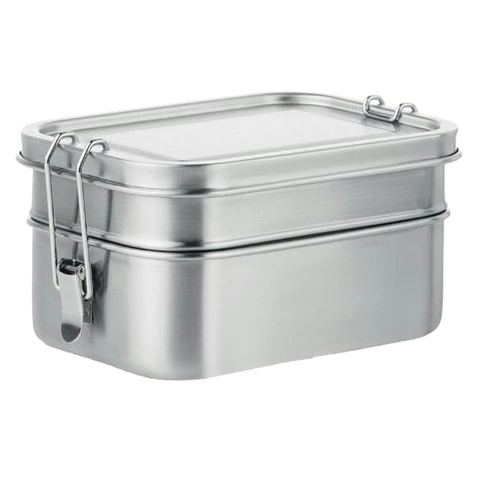 image 1 of MidOcean Double Chan Stainless Steel Lunch Box - Matt Silver - One Size