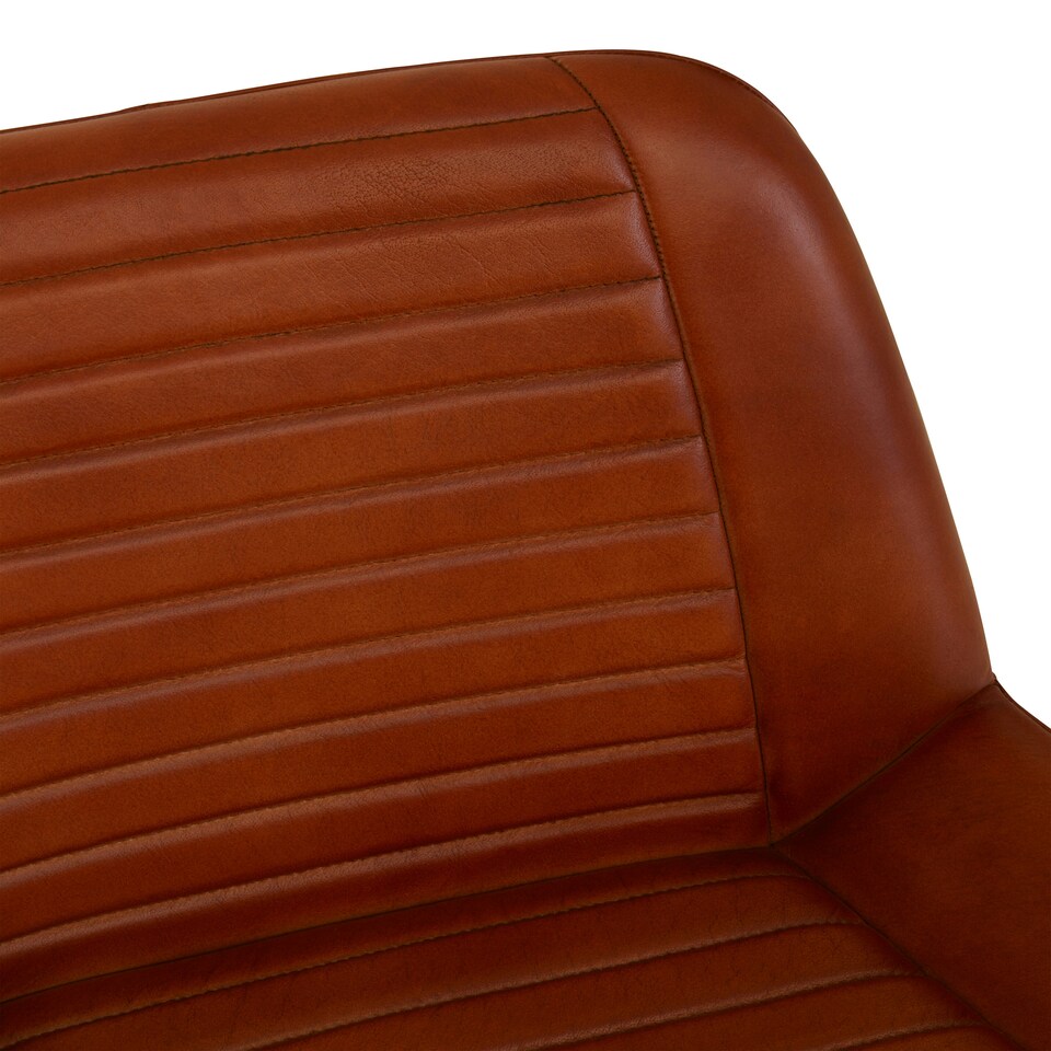 image 1 of Interiors by Premier Tan Genuine Leather Chair, Pleated Channel‑Detail Tan Leather Seat & Back, Gold‑Finish Angular Iron Legs Brown