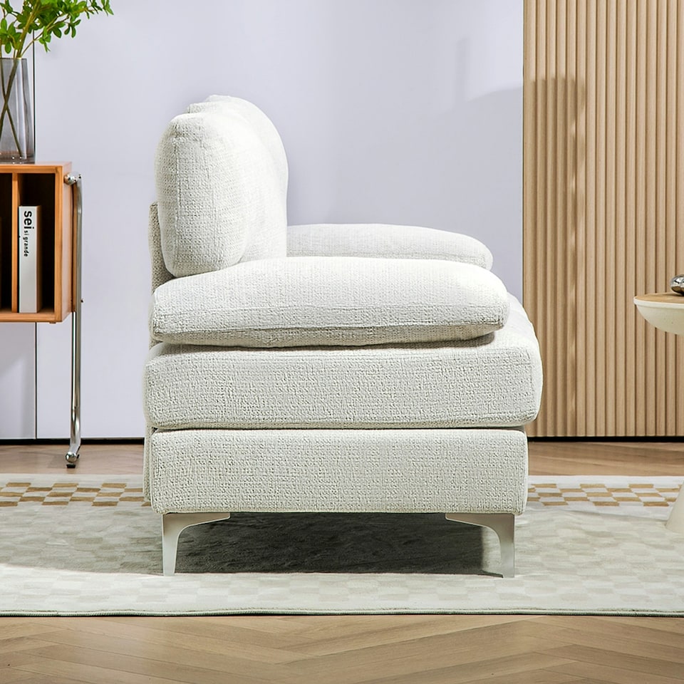 image 1 of HOMCOM 2 Seater Sofa Modern Loveseat with Metal Legs Spring Cushion Cream White