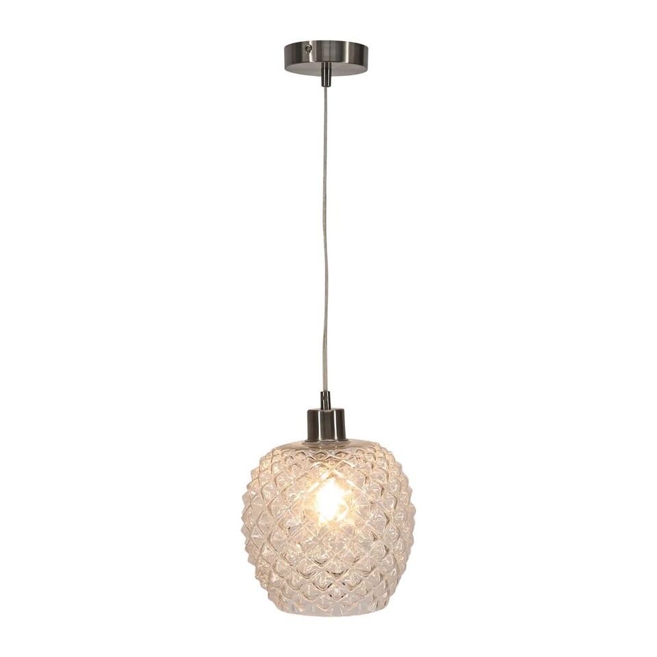 image 1 of Set of 2 Baine - Clear Textured Glass with Satin Nickel Pendant Fittings | Clear | Clear | 2